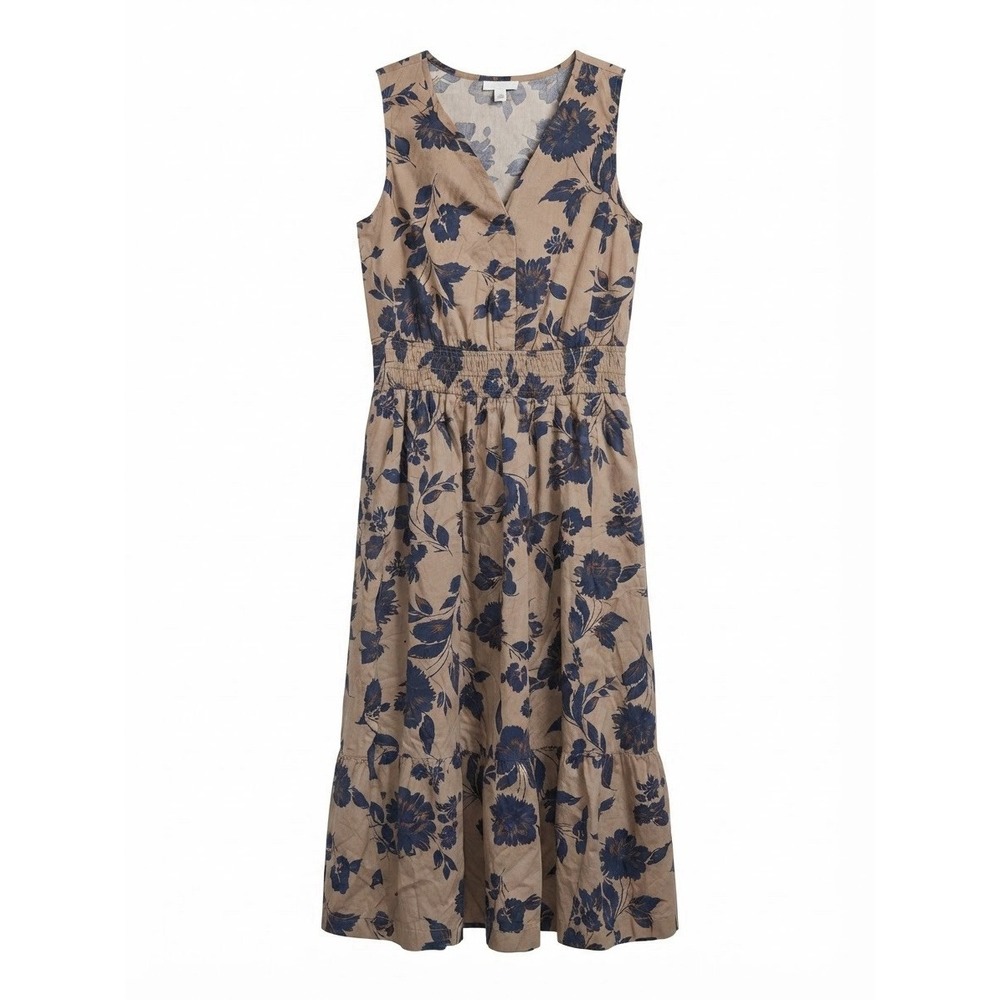 J Jill M Cotton Midi Floral Boho Spring Fall Natural Light Sleeveless Pretty